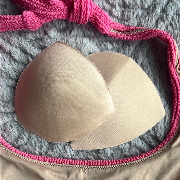 SHADE & SHORE pink crinkle cut out Halter swim bikini top women's size SMALL - Picture 5 of 5